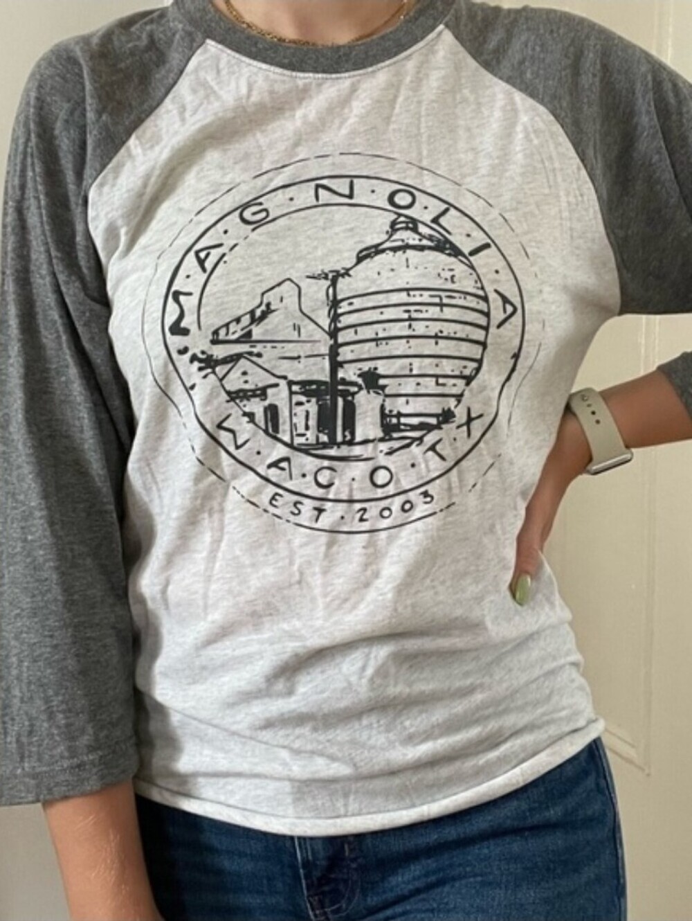 Fixer Upper Magnolia Waco Texas Gray Raglan Baseball Tee Adult Size Medium